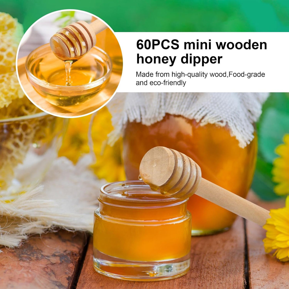 Honey Dipper Sticks- Wooden Honey Dipper 3 Inch Mini Honeycomb Stick for Christmas Halloween Party Favors