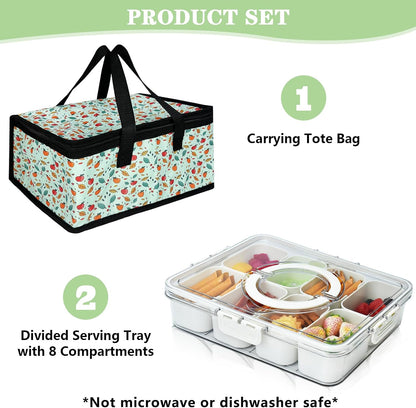 Artcome Sealed Divided Serving Tray with Handle, 8 Compartments, & Carry Bag - Ideal for Organizing and Carrying Snacks and Appetizers - Perfect for Outdoor Dining, Picnics, BBQs, Gatherings & Leisure