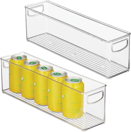 iDesign Plastic Stackable Pantry Bin, Set of 2, Clear | Storage Bin with Handles, For Cabinets or Fridge