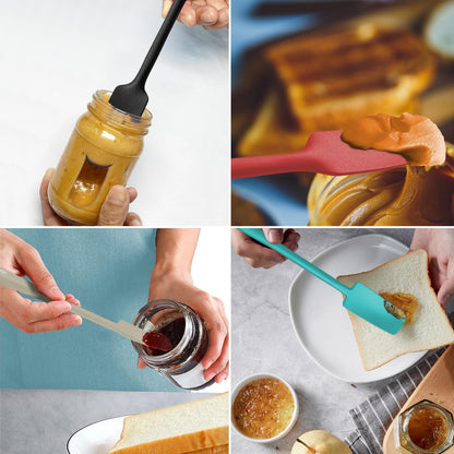 VOVOLY Silicone Jar Spatulas, Long Handle Jar Spatulas, 600ºF Heat Resistant Small Spatula, Seamless Design, Stainless Steel Core, BPA Free Spoonula (3, Mixed)