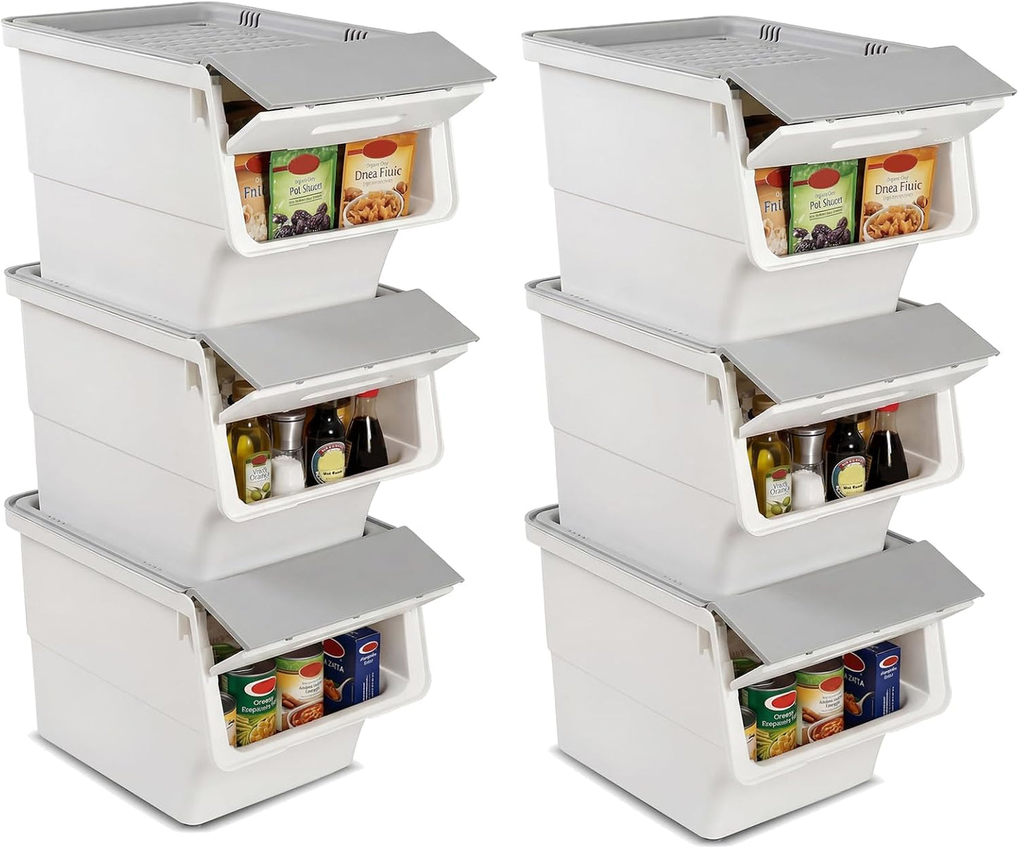 Giantex Plastic Stackable Storage Bins with Lids & Wheels, 3 Pack Open Front Stacking Bins, Organizer Bins for Pantry, Kitchen, Laundry, Closet, Playroom, Bedroom Organization (12.5 QT)