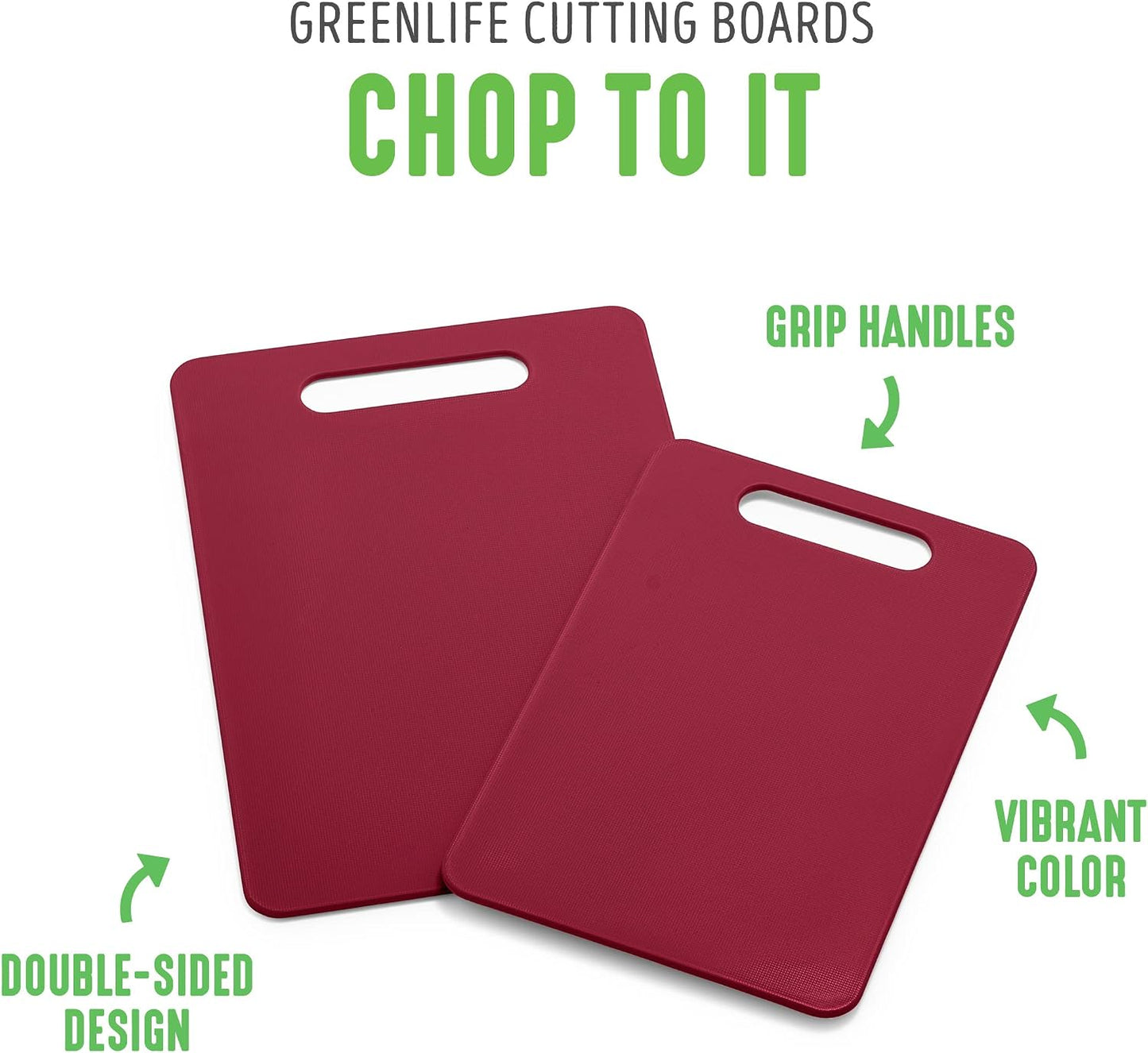 GreenLife Cutting Board Set 8x12" & 10x14", Extra Durable, Meal Prep, Non-Slip, Grip Handles, Crack Resistant, Dishwasher Safe, Reversible, Versatile Kitchen Essentials, Turquoise