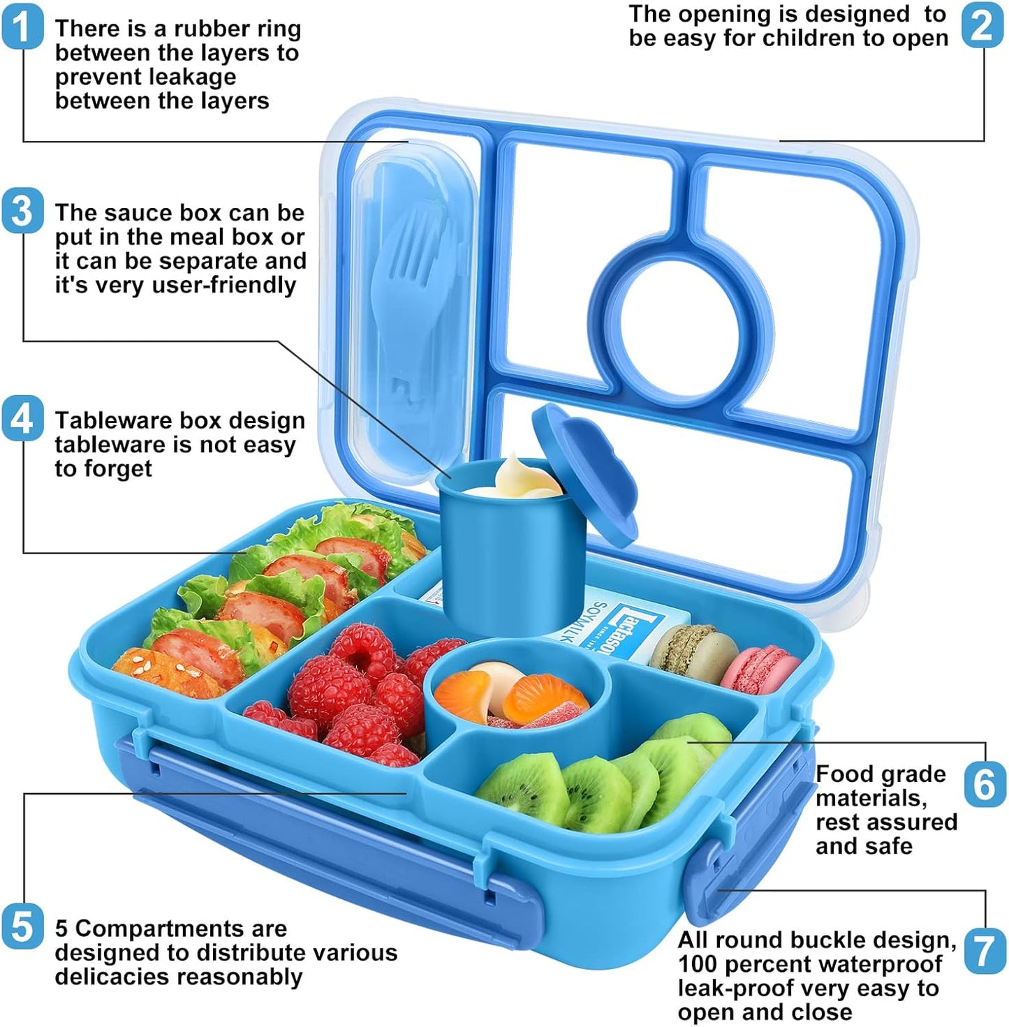 Lunch Box Kids,Bento Box Adult,Lunch Containers for Adults/Kids/Toddler,5 Compartments Bento Lunch Box with Sauce Vontainers,Microwave & Dishwasher & Freezer Safe(Purple)