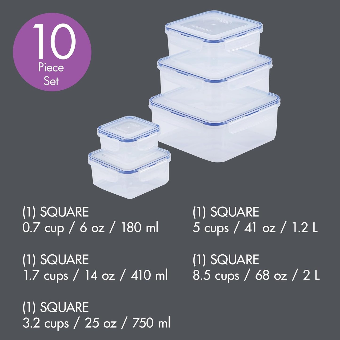 Lock & Lock HPL817S12 Easy Essentials Storage Set/Food Containers Airtight Bins/BPA-Free/Dishwasher Safe, 24 Piece - Clear