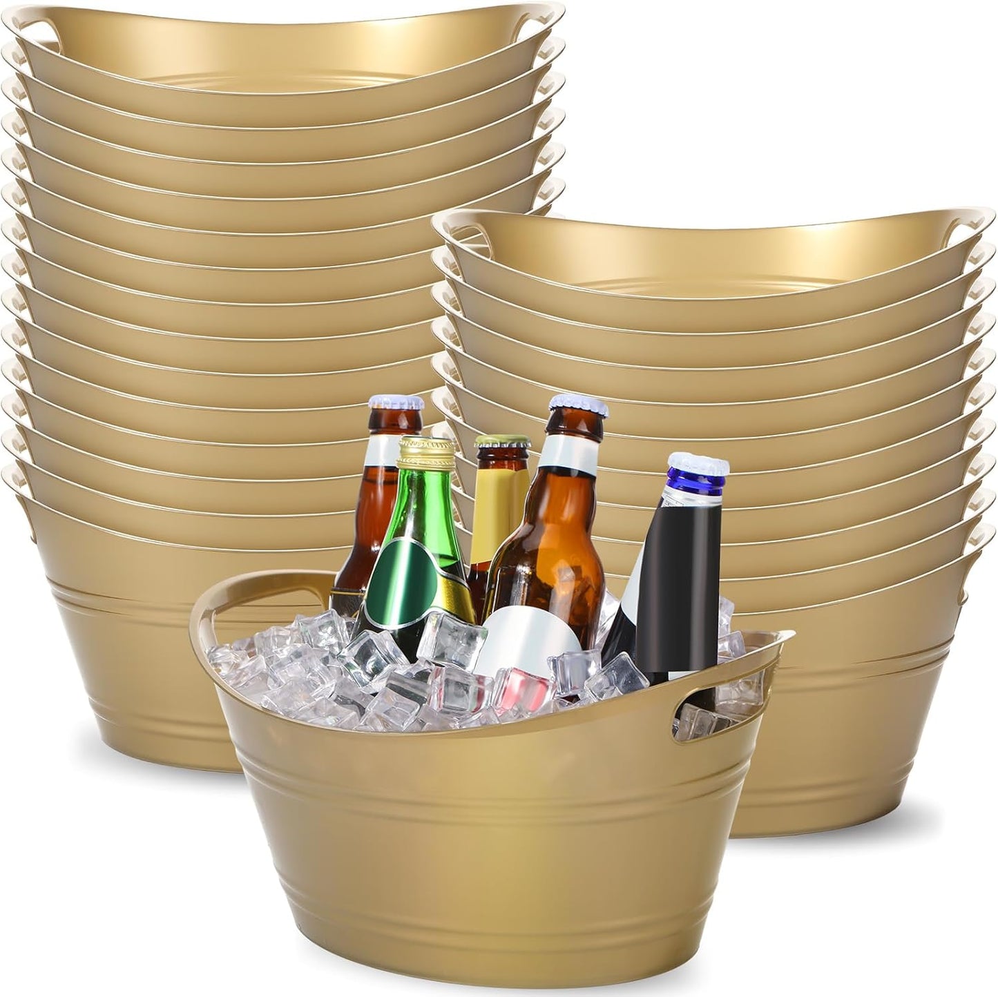 Norme 24 Pcs Oval Storage Tub with Handles, 4.5l Plastic Ice Buckets Bulk for Wine Beer Champagne Drink Cooler Beverage Storage Tub for Parties BBQ Weddings Party Outdoor Celebration(Blue & Red)