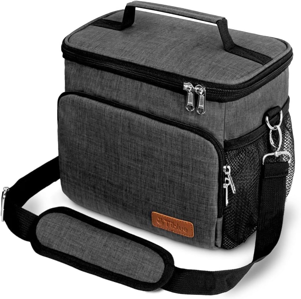 Tiblue Insulated Lunch Bag for Women/Men, Reusable Lunch Box for Office Work School Picnic,Leakproof Freezable Cooler Bag with Adjustable Shoulder Strap for Kid/Adult(Medium, Black & White Stripes)