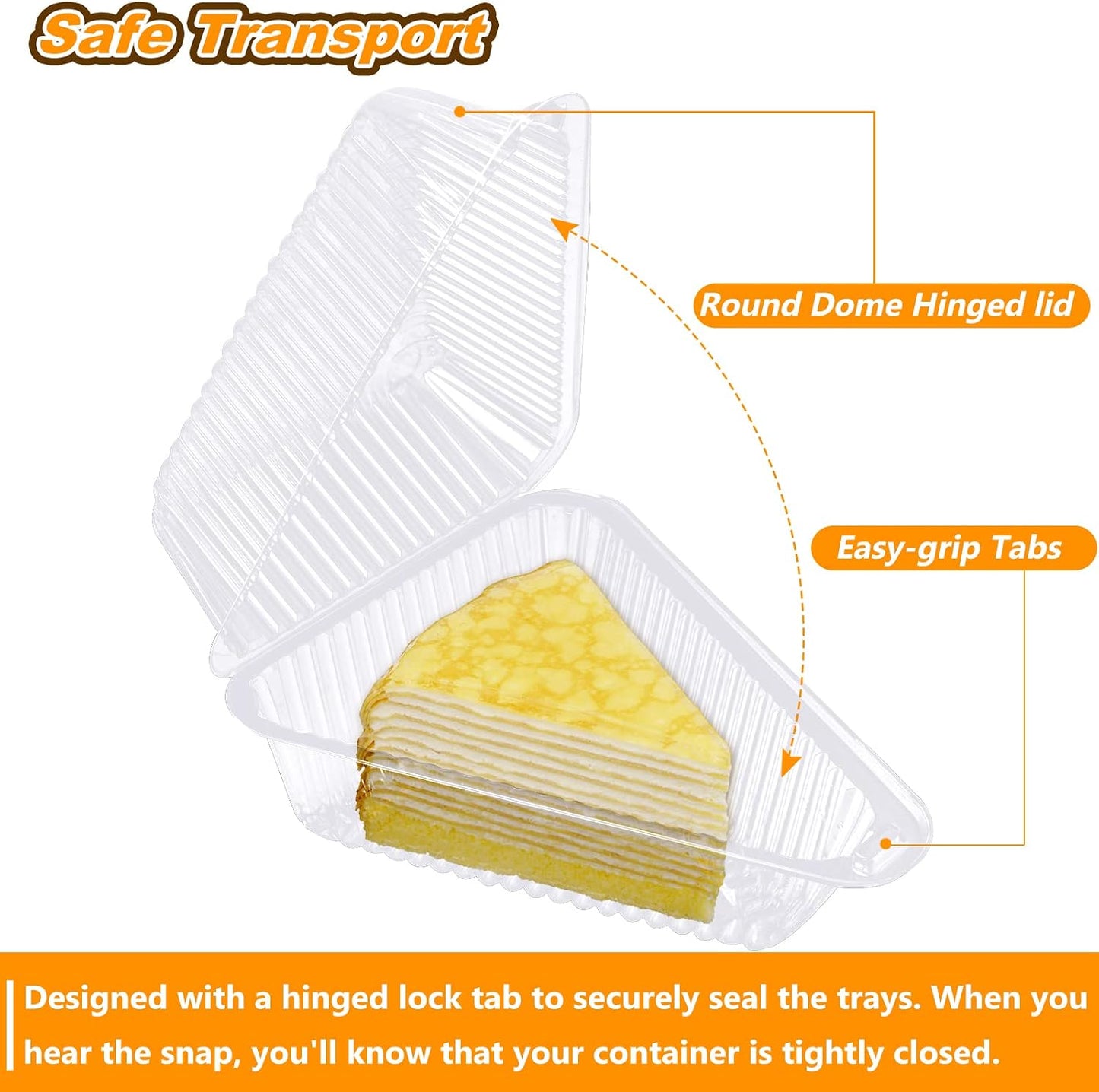 200 Pcs Thickened Cake Slice Containers with Lids Clear Plastic Hinged Cheesecake Containers Individual Disposable Triangle Cake Boxes for Pie Slice Cheesecake, Tres Leches, Flan, Desserts