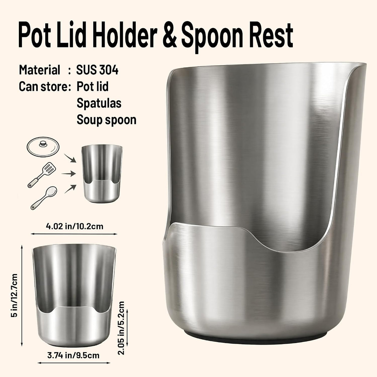 Pot Lid Holder and Spoon Rest, 304 Stainless Steel Kitchen Utensil Holder