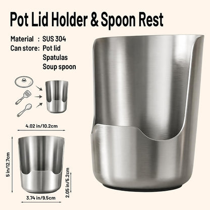 Pot Lid Holder and Spoon Rest, 304 Stainless Steel Kitchen Utensil Holder