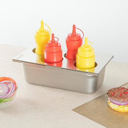 Restaurantware Stainless Steel Bottle Organizer - 1 Count - 6.299 x 7.087 x 0.394 Inches - Dishwasher-Friendly Condiment Holder - Kitchen Bottle Rack - Space-Saving Design - Silver