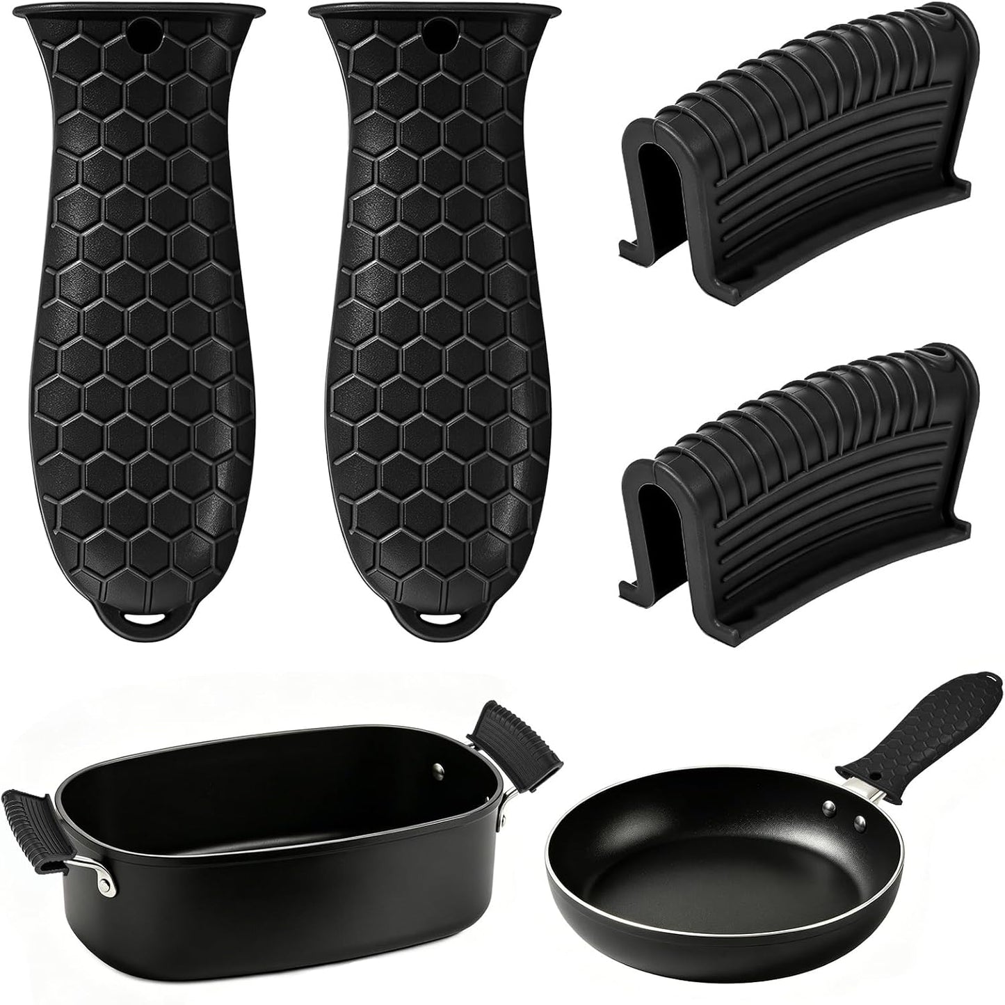 TXIN Set of 4 Silicone Hot Handle Cover Heat Resistant Pot Grip Holder Non-Slip Pot Handle Pan Sleeve Grip Potholder for Cast Iron Skillets, Griddles, Frying Pans and Metal Cookware (Blue)