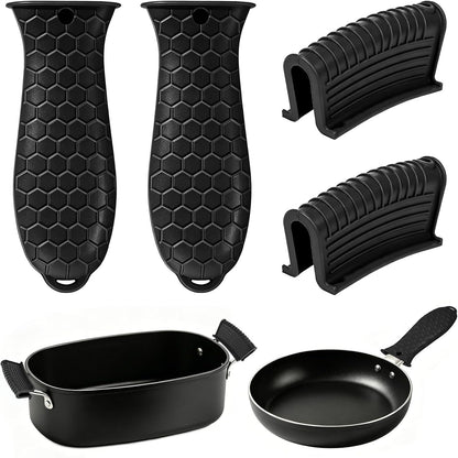 TXIN Set of 4 Silicone Hot Handle Cover Heat Resistant Pot Grip Holder Non-Slip Pot Handle Pan Sleeve Grip Potholder for Cast Iron Skillets, Griddles, Frying Pans and Metal Cookware (Blue)