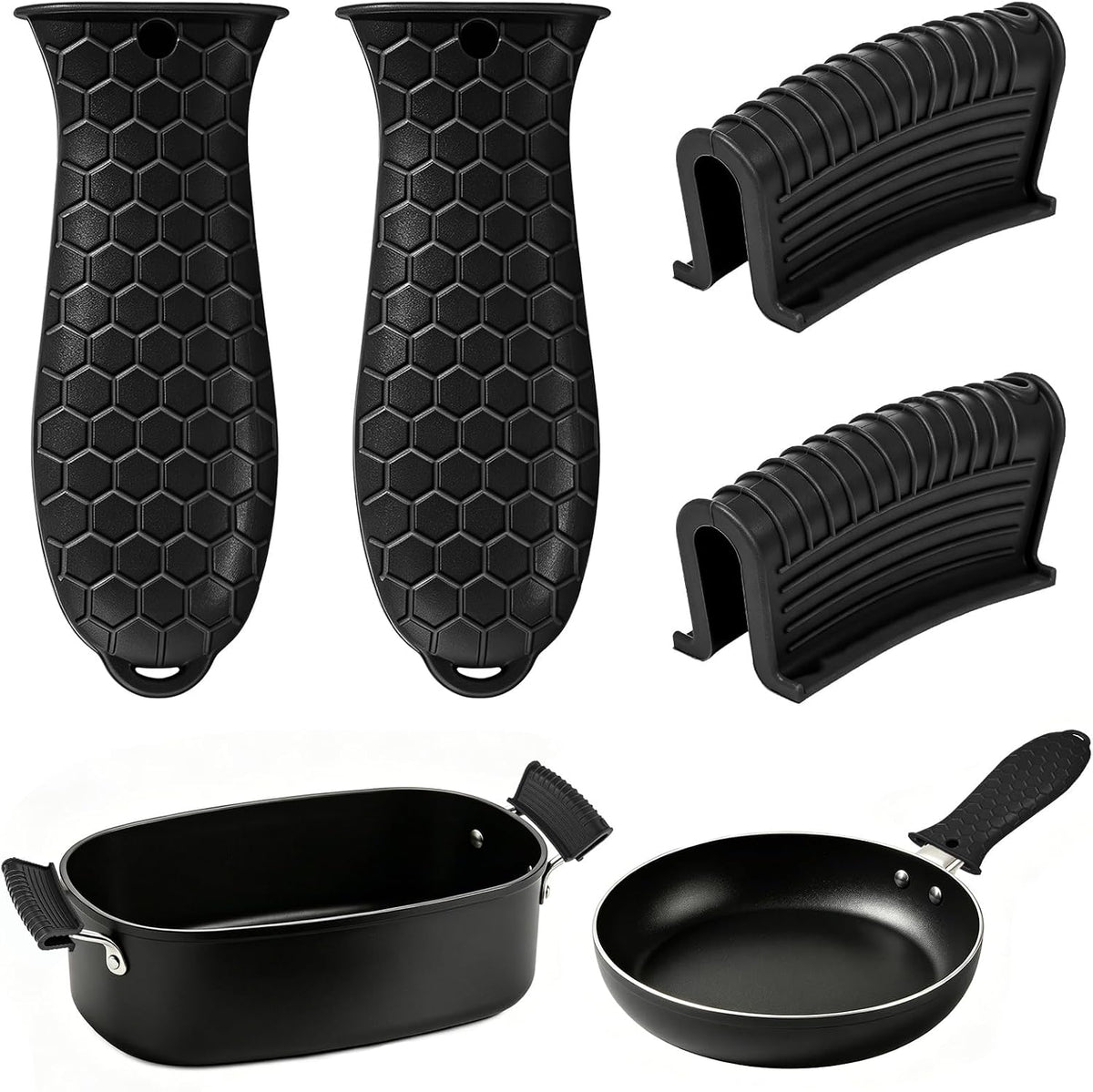 TXIN Set of 4 Silicone Hot Handle Cover Heat Resistant Pot Grip Holder Non-Slip Pot Handle Pan Sleeve Grip Potholder for Cast Iron Skillets, Griddles, Frying Pans and Metal Cookware (Blue)