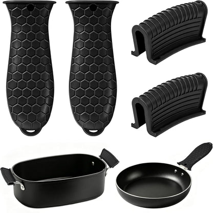 TXIN Set of 4 Silicone Hot Handle Cover Heat Resistant Pot Grip Holder Non-Slip Pot Handle Pan Sleeve Grip Potholder for Cast Iron Skillets, Griddles, Frying Pans and Metal Cookware (Blue)
