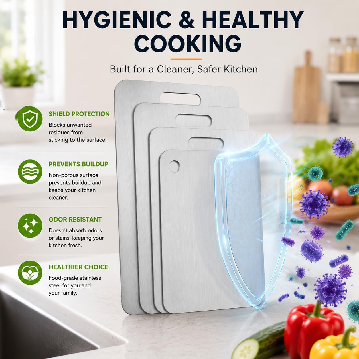 4 Pcs Stainless Steel Cutting Board, Metal Cutting Boards for Kitchen, Dishwasher Safe Chopping Board with Extra Anti-Slip Placemat (17.9"×11.8", 15.3"×11", 13.4"×9", 11.4"×7.8")