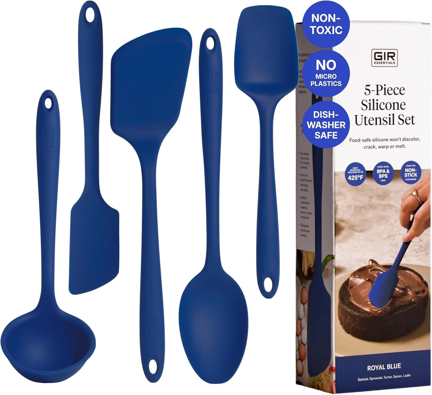 GIR 5-Piece Silicone Kitchen Utensils Set, Non-Toxic Cooking Utensils for Cooking and Baking, Heat Resistant, Food Grade, Dishwasher Safe Rubber Spatula, Ladle, Spoon - Charcoal