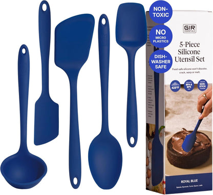 GIR 5-Piece Silicone Kitchen Utensils Set, Non-Toxic Cooking Utensils for Cooking and Baking, Heat Resistant, Food Grade, Dishwasher Safe Rubber Spatula, Ladle, Spoon - Charcoal