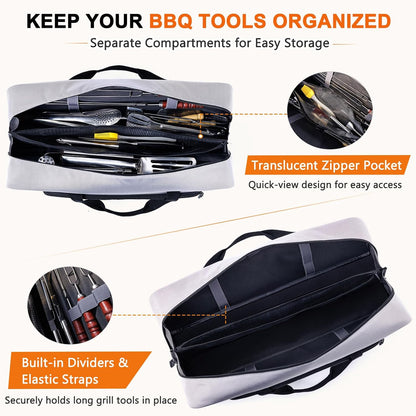 22" Grill Tool Bag, Heavy Duty BBQ Accessories Organizer with Wide-Open Design, Large Griddle Utensil Storage Bag for Blackstone, Camping, Tailgating, BBQ Gifts for Men（Bag Only）