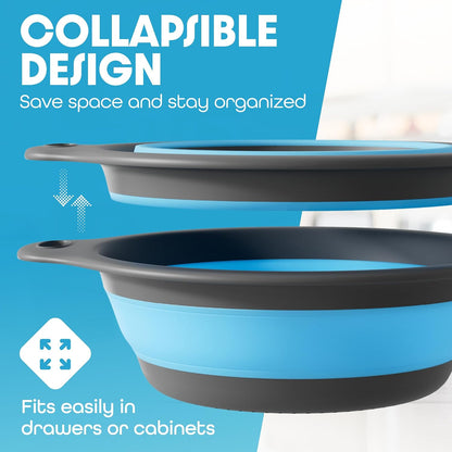 Gevoli Strainer with Self-Draining Base (5QT) Over-Sink Collapsible Kitchen Colander Set with Side-drain Base for Pasta Vegetables and Fruit, XL Large Capacity, Dishwasher Safe (5-Quart) Red/Gray