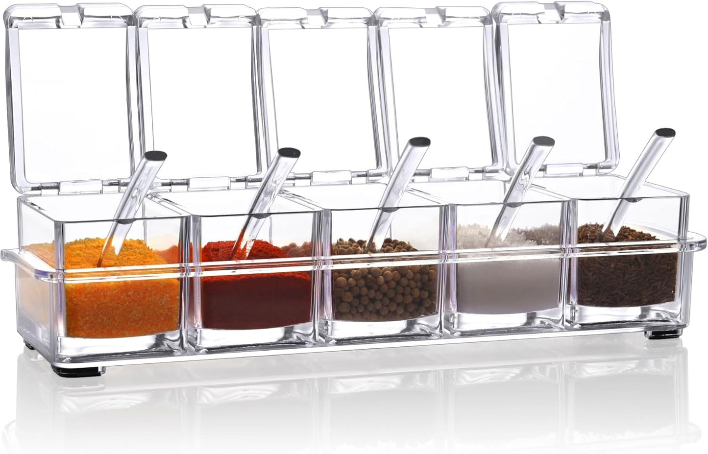 V·RESOURCING Clear Seasoning Box, 3 Pieces Seasoning Rack Spice Pots Storage Container for Spice Salt Sugar Cruet Liquid,Condiment Jars with 3 Spoons