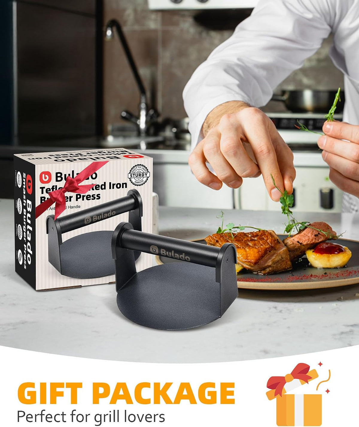 Bulado 6" Burger Press, Stainless Steel Round Burger Smasher for Griddle