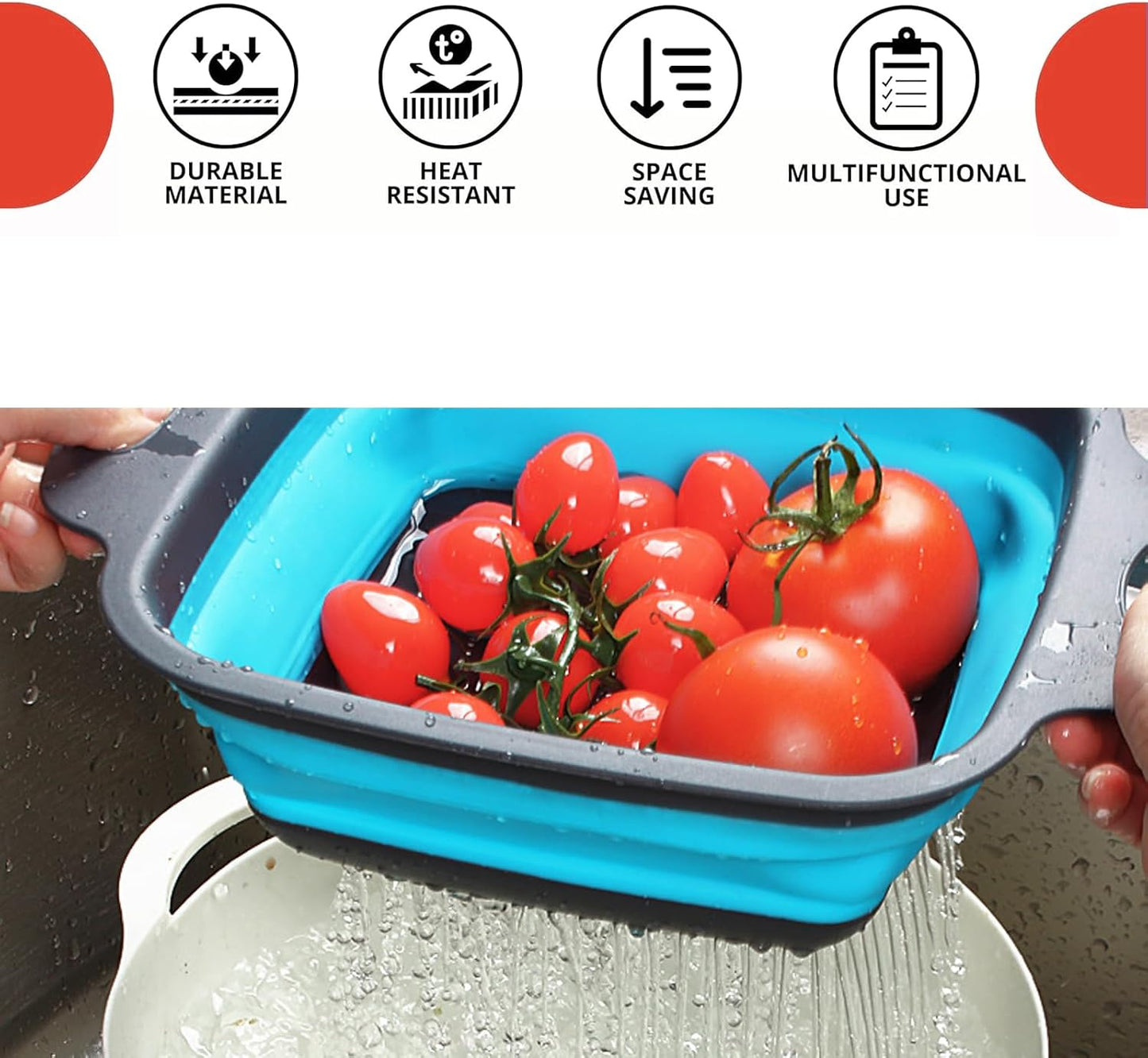 2 PCS Collapsible Colander, Collapsible Strainers for Kitchen, 11.5 inch Silicone Strainer and 9.5 inch Silicone Colander for Draining Vegetable fruit, Kitchen Food Strainer, Blue (Green)