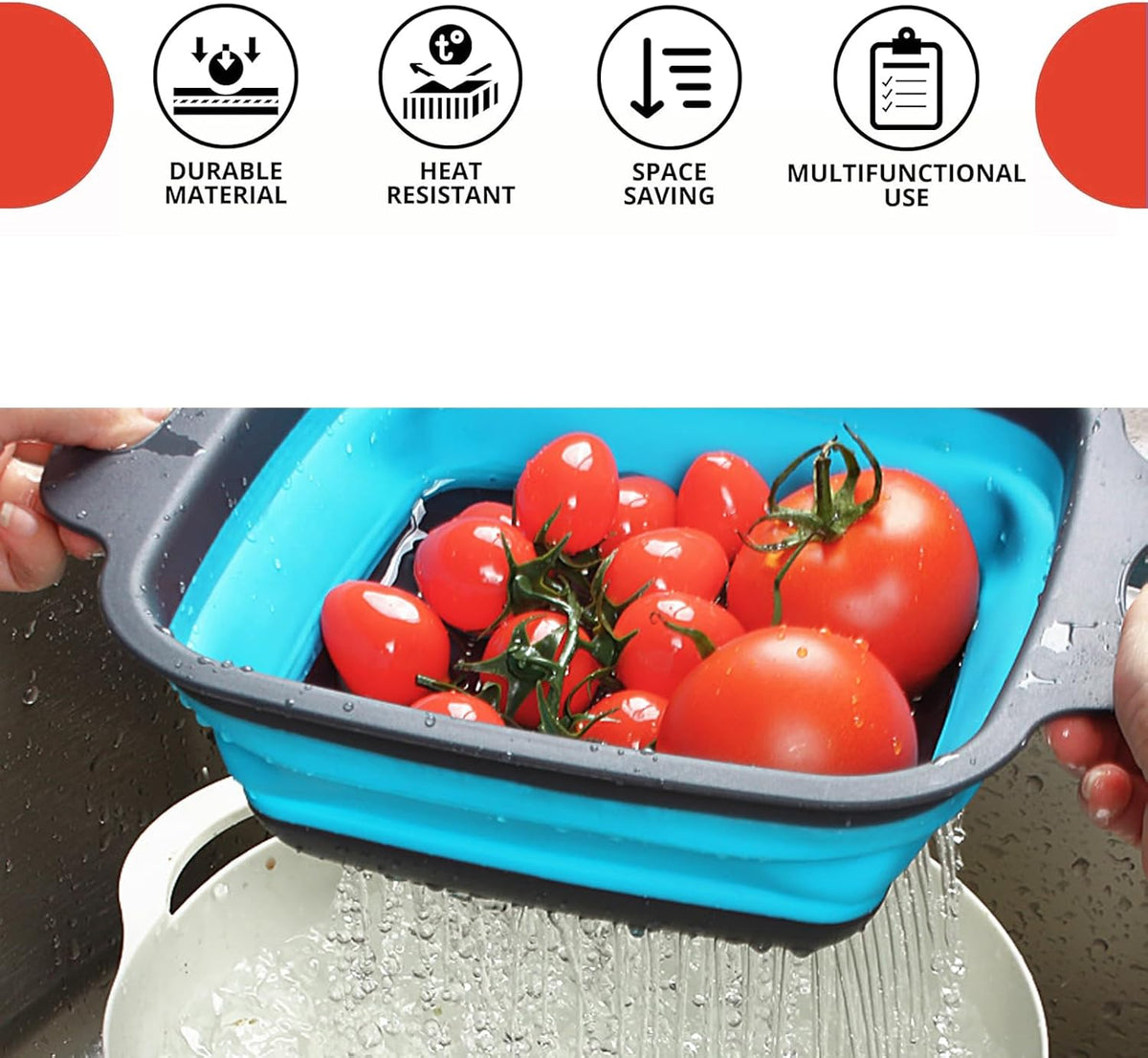 2 PCS Collapsible Colander, Collapsible Strainers for Kitchen, 11.5 inch Silicone Strainer and 9.5 inch Silicone Colander for Draining Vegetable fruit, Kitchen Food Strainer, Blue (Green)