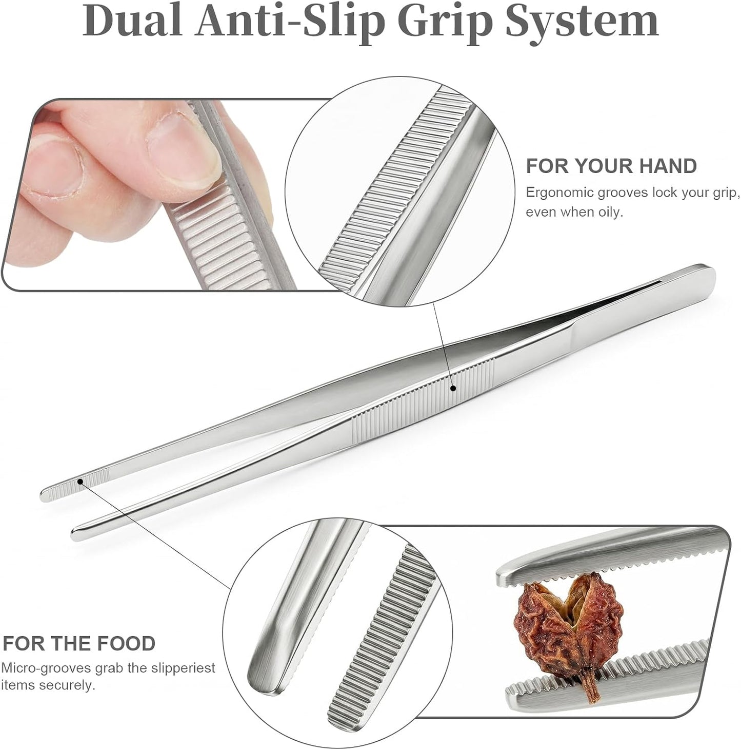 12-Inch Kitchen Tongs & Tweezers, Premium Cooking Utensils for Grilling, BBQ & Meat Handling, Stainless Steel Tong & Tweezer for Home Kitchen 1Pcs HULZJIL