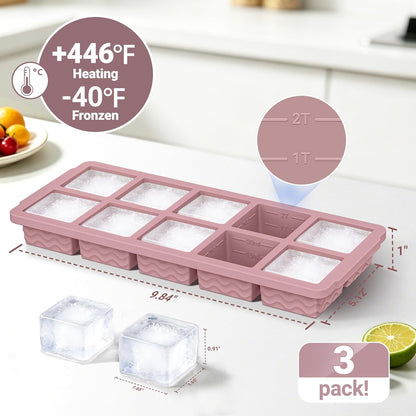 3-Pack Silicone Freezer Trays with Lid,2 Large 2-Cup(500ml)&4 Medium 1-Cup(250ml)&6 Small 1/2-Cup(125ml) Soup Freezer Container Molds,Ice Cube Tray For Meal Prep&Freezing Soup,Stews,Sauces