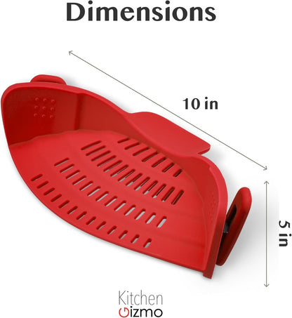 Kitchen Gizmo Snap N' Strain - Silicone Pasta Strainer Clip-On for Pots and Pans - Heat Resistant Colander for Vegetables and Noodles - Kitchen Gadgets for Cooking - Space-Saving Design - Gray