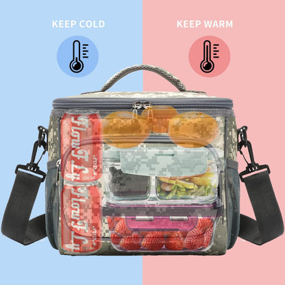 FlowFly Insulated Reusable Lunch Bag Adult Large Lunch Box for Women and Men with Adjustable Shoulder Strap,Front Zipper Pocket and Dual Large Mesh Side Pockets,Cherry - Colors A