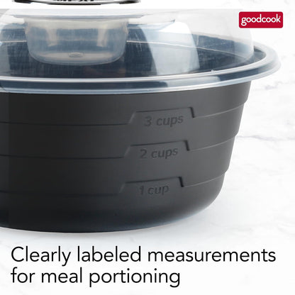 GoodCook Meal Prep Containers Set Microwave & Dishwasher-Safe Round Food Organizers with Labeled Compartments BPA-Free Food Storage Set with Snap Shut Lids Portion Control, 10-Pieces, Red