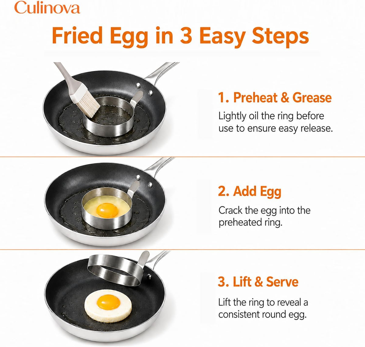 Stainless Steel Egg Rings 4 Pack with Uncoated Finish 3.5"