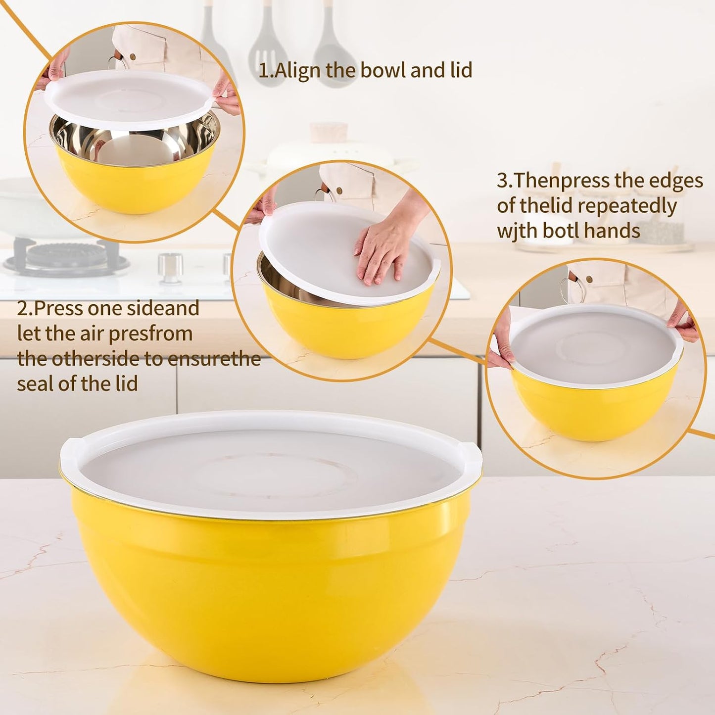 Pink Mixing Bowls with Airtight Lids, Stainless Steel Nesting Mixing Bowls Set of 7, Ideal for Baking, Prepping and Serving Food, Size 7, 3.6, 2.7, 2.1, 1.5, 1.1,0.8 QT, Stackable Design