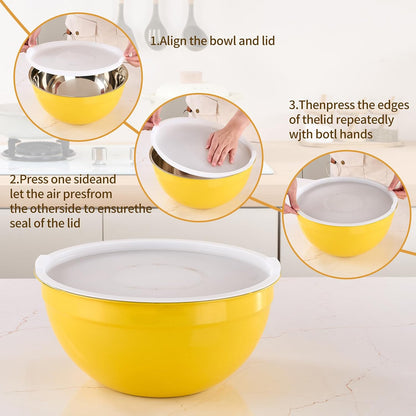 Pink Mixing Bowls with Airtight Lids, Stainless Steel Nesting Mixing Bowls Set of 7, Ideal for Baking, Prepping and Serving Food, Size 7, 3.6, 2.7, 2.1, 1.5, 1.1,0.8 QT, Stackable Design