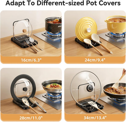 Pot Lid Holder with Wavy Spoon Rest for Kitchen Counter