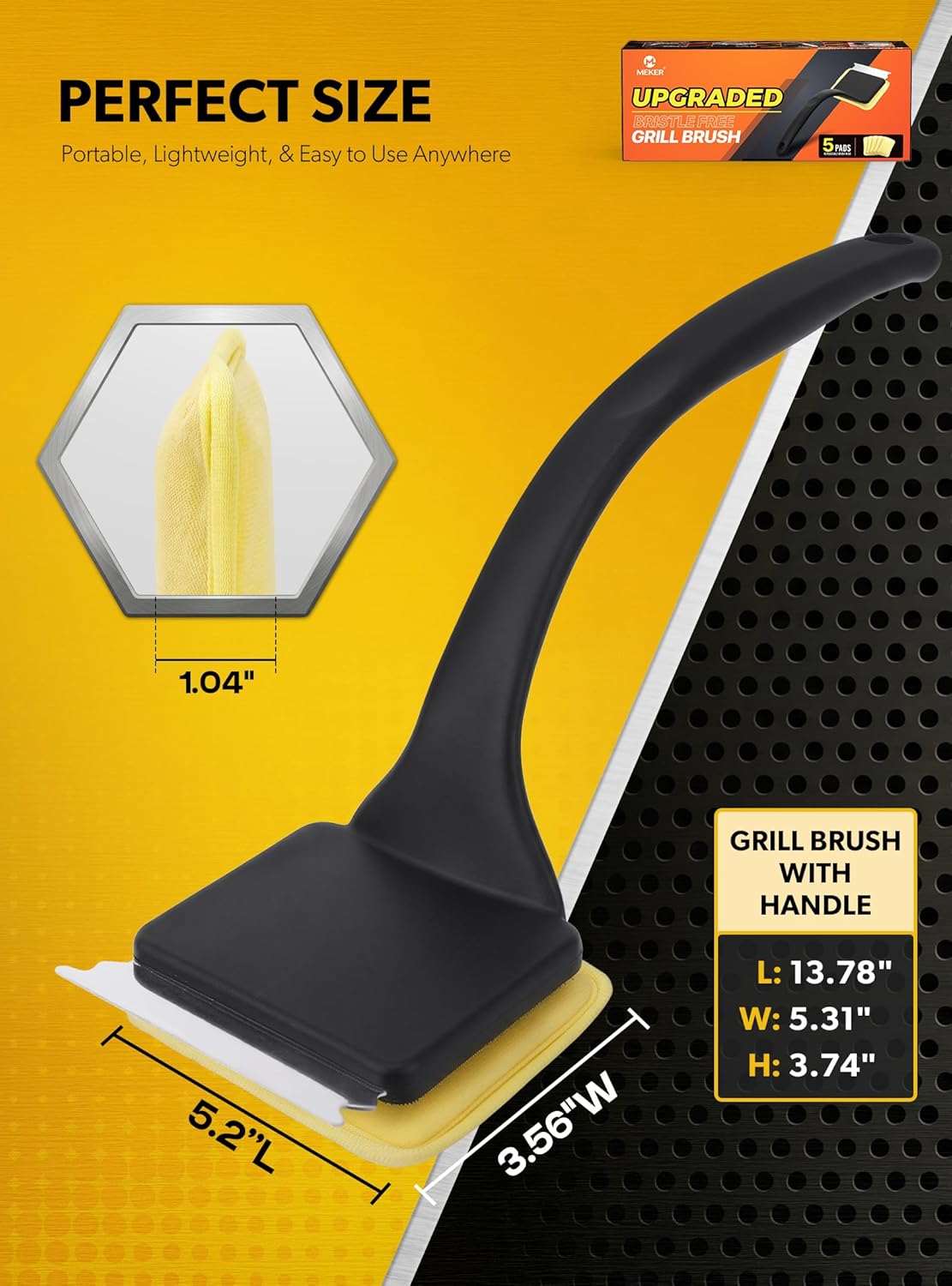 MEKER Grill Brush Bristle Free, Grill Cleaner Brush with 5 BBQ Replacement Head for Cast Iron, Stainless Steel Grates, Safe Grill Scraper Outdoor BBQ Grill, Black