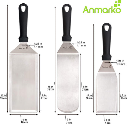 Metal Spatula Set Stainless Steel Hamburger Turner Griddle Flipper Scraper for BBQ Grill Flat Top