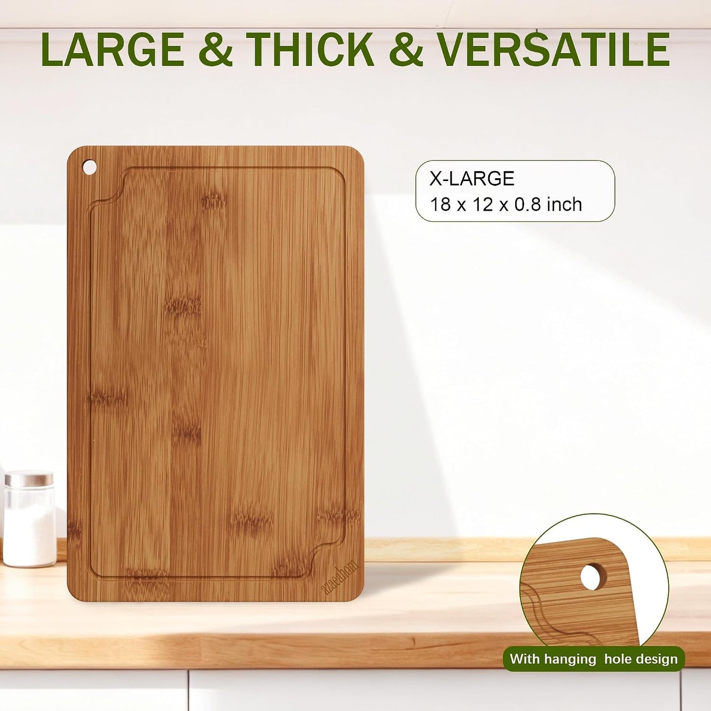 Bamboo Cutting Boards for Kitchen, Wood Cutting Board Set with Juice Grooves & Built-in Handles, Large Medium Small Chopping Board for Meat, Vegetables, Fruit