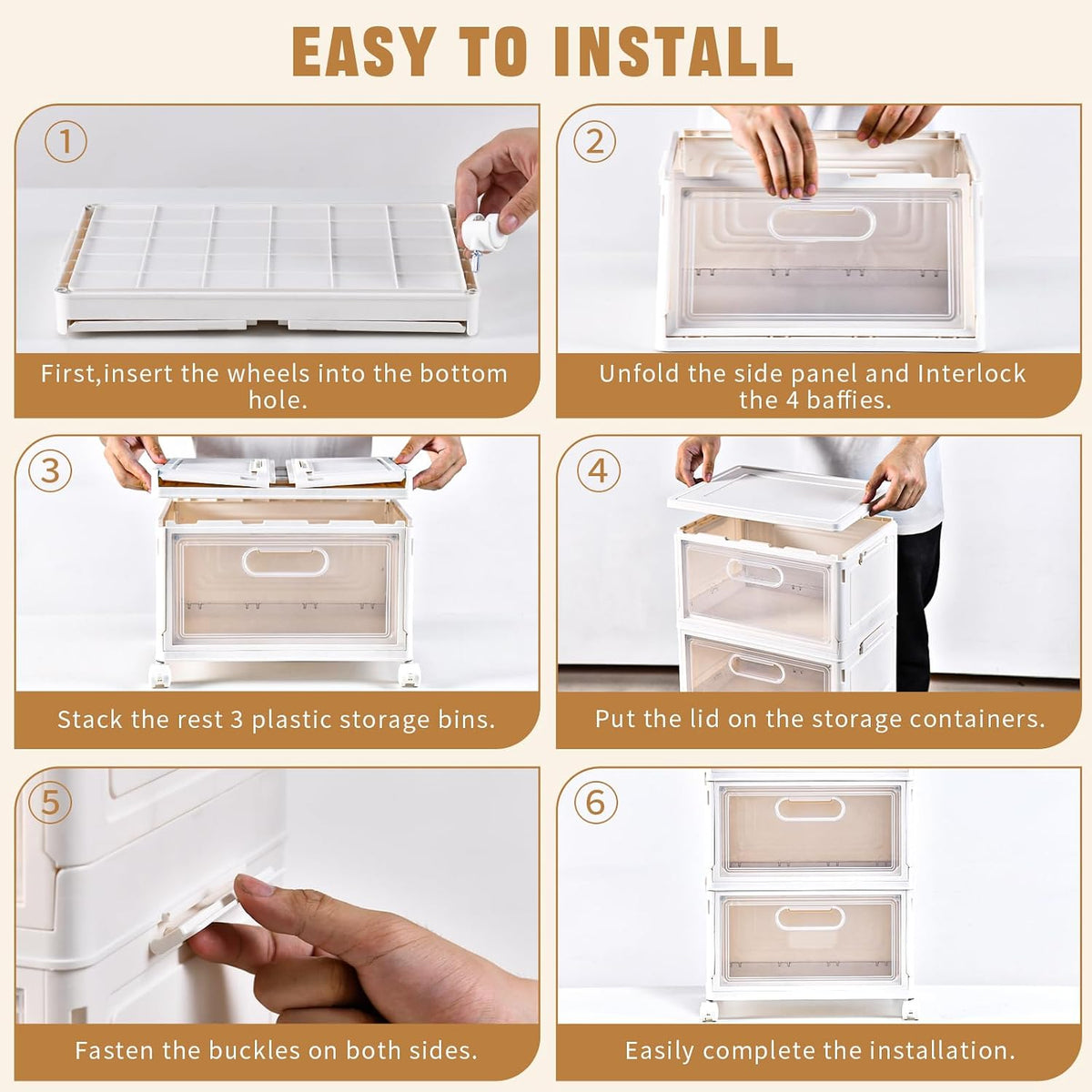 Freebat 6 Pack Closet Organizers and Storage,Clear Stackable Plastic Storage Bins with Lids Magnetic Doors,Clothes Organizers and Storage,Plastic Craft Containers for Wardrobe Kitchen Bathroom Office