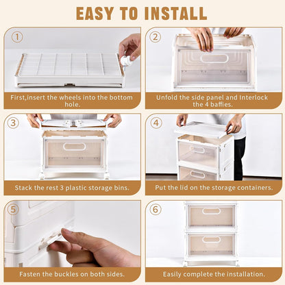 Freebat 6 Pack Closet Organizers and Storage,Clear Stackable Plastic Storage Bins with Lids Magnetic Doors,Clothes Organizers and Storage,Plastic Craft Containers for Wardrobe Kitchen Bathroom Office