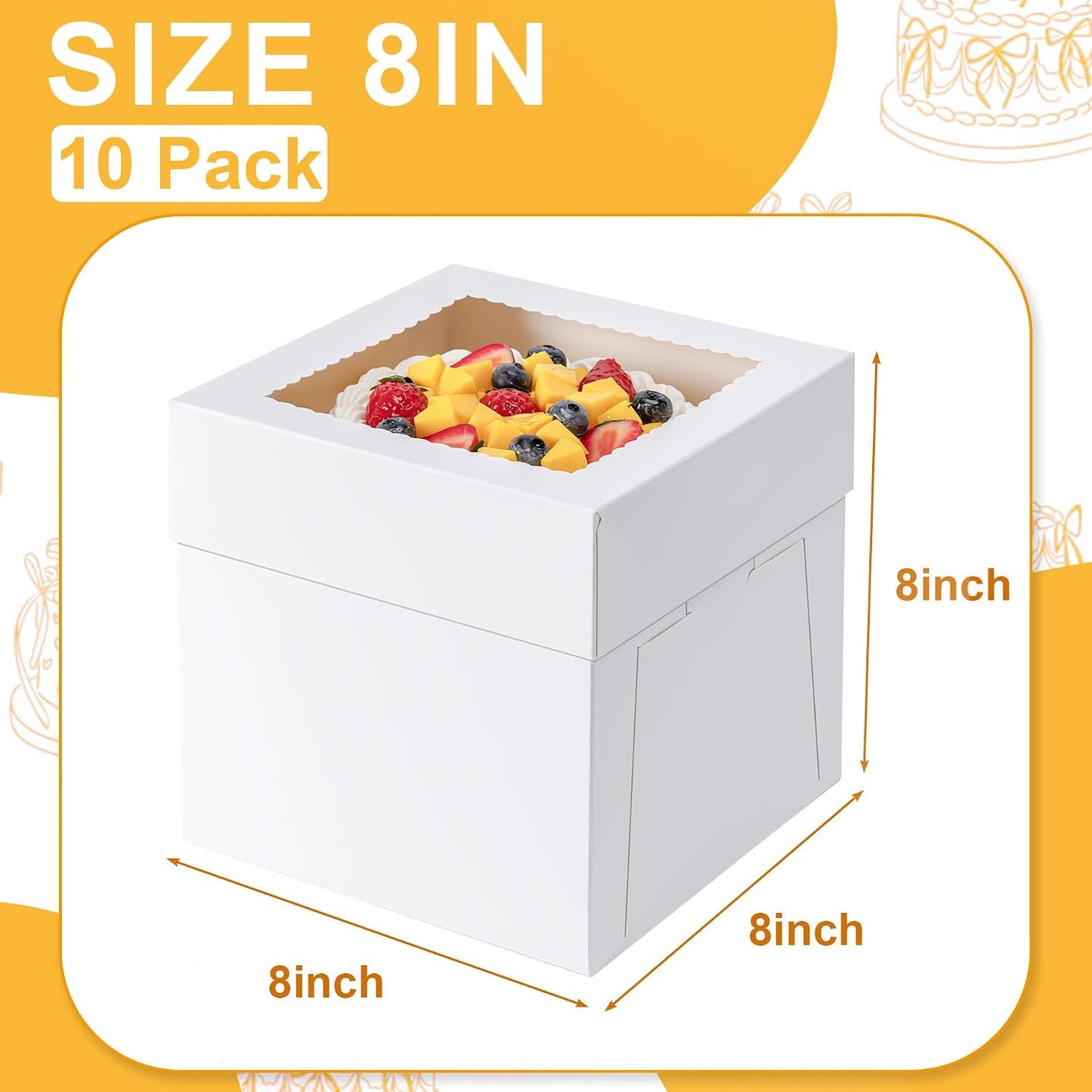 3 Pack Cake Boxes 10 Inch, 10x10x8 Inches Tall Cake Large Box, Disposable Cakes Transport Containers with Lids, Bakery Boxes with Large Window, for Cookies Pies Cupcakes Pastry-Wedding,Birthday, Party