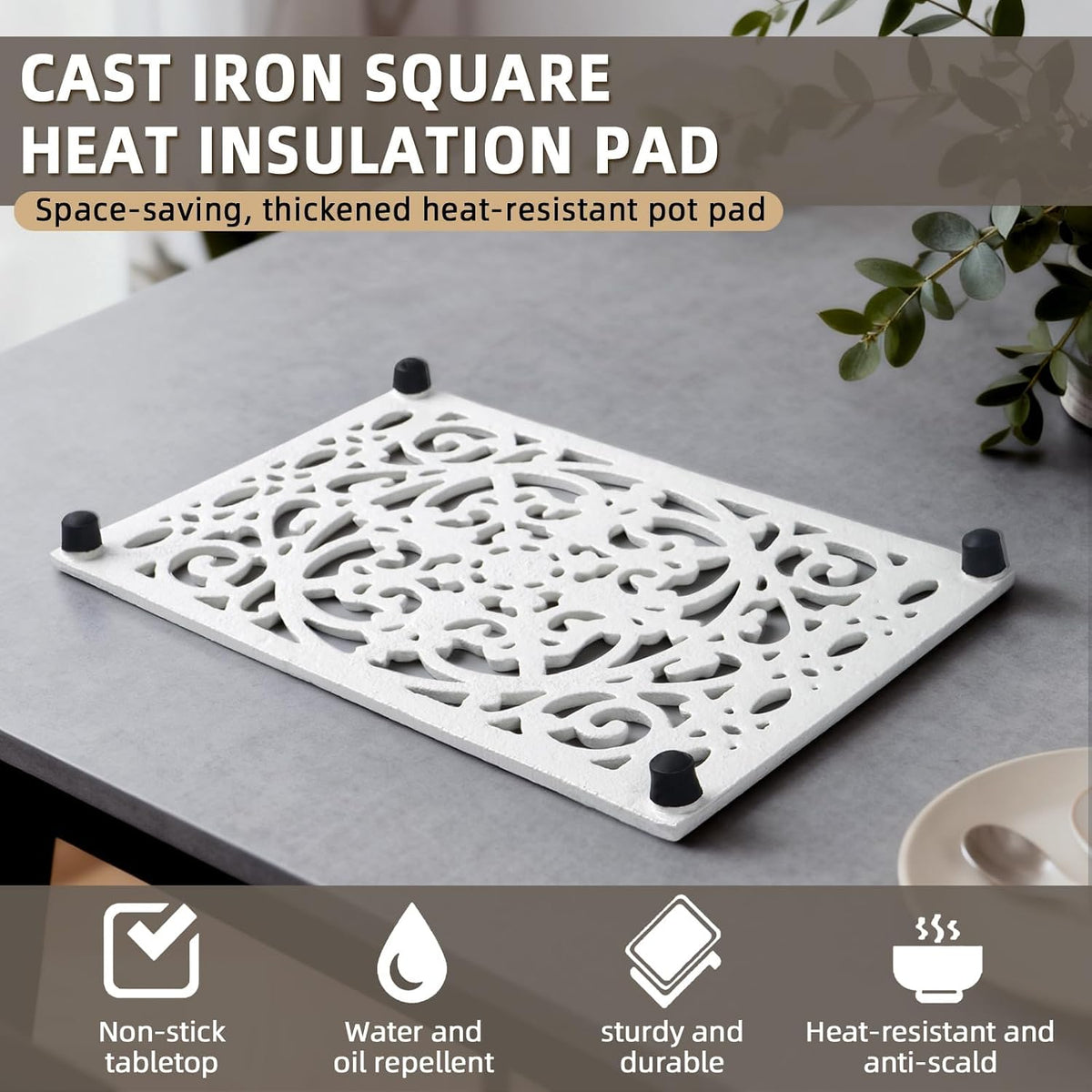 Notakia 9.6 x 6.3 Inch Cast Iron Trivet Set, Large Metal Trivets for Hot Dishes Pots Pans Decorative Kitchen Trivets, Heat-Resistant Trivet Mats for Quartz Countertops, Green Kitchen Accessories