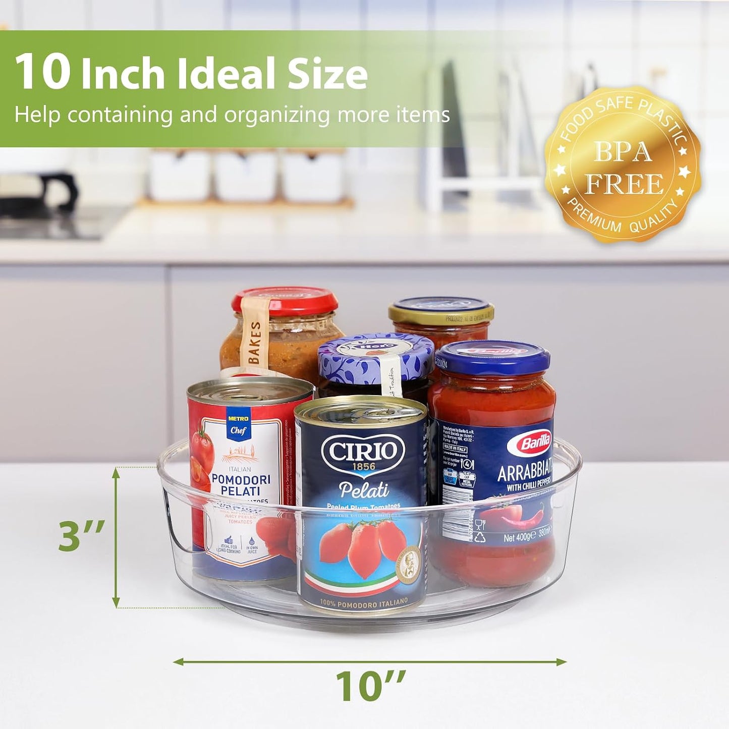 GUZON 4 Pack Lazy Susan Organizer for Cabinet, Upgraded 11.5" Clear Turntable Organizer with Handles and Raised Edge, Lazy Susan for Table Top, Pantry Organizers and Storage for Kitchen, Refrigerator