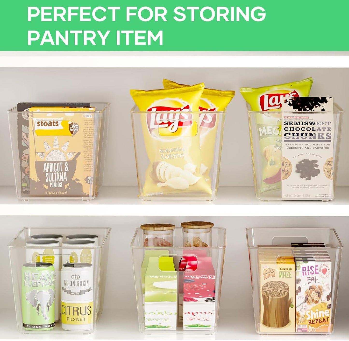 Oprunsy Clear Plastic Storage Bins with Handles, 6 Pack Large Organizer Bins – BPA-Free Kitchen Pantry Fridge Freezer Cabinet Organizers, 11" L × 7.5" W × 6" H