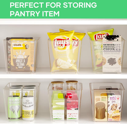 Oprunsy Clear Plastic Storage Bins with Handles, 6 Pack Large Organizer Bins – BPA-Free Kitchen Pantry Fridge Freezer Cabinet Organizers, 11" L × 7.5" W × 6" H