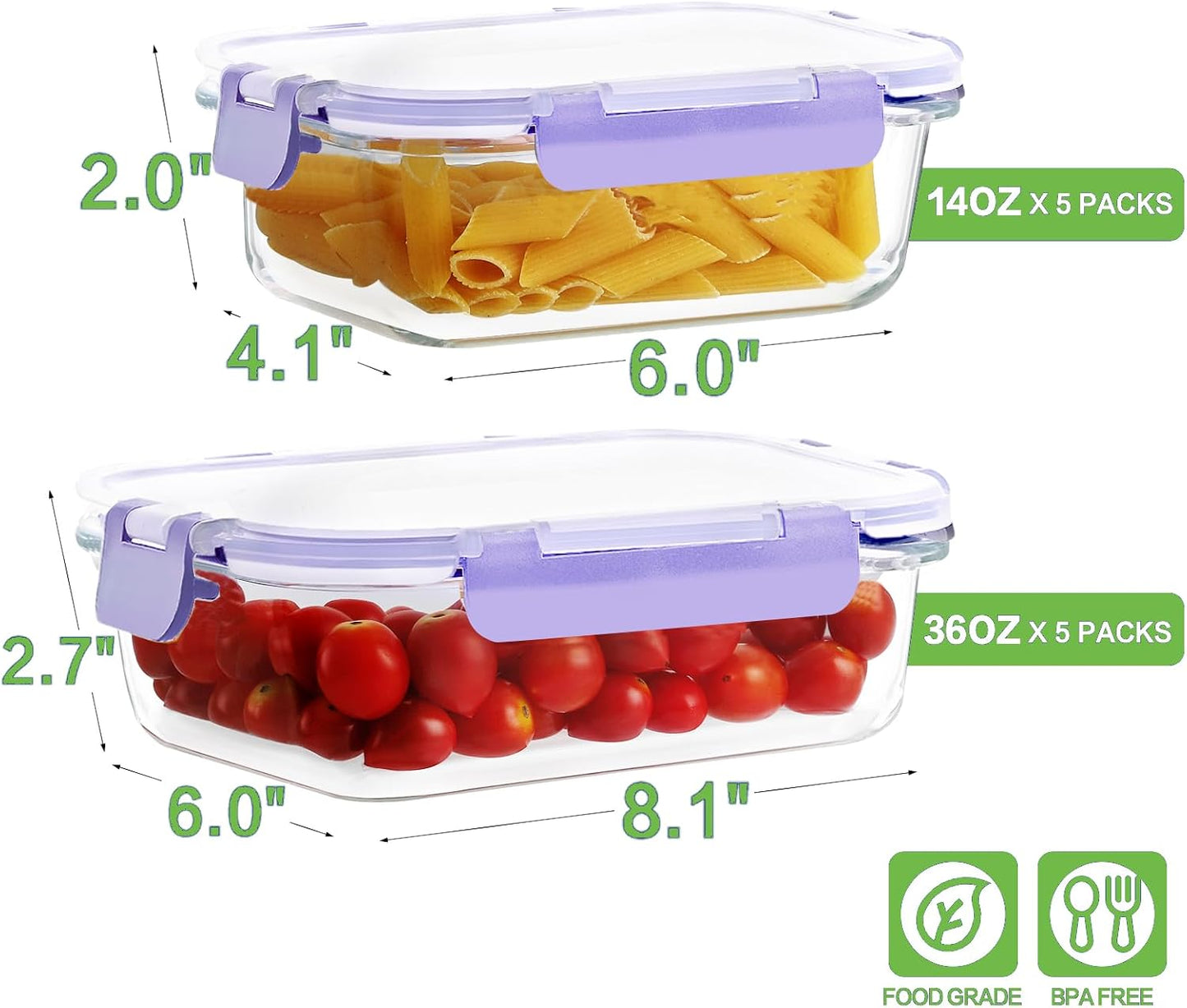 10 Pack Borosilicate Glass Meal Prep Containers with Locking Lids, Glass Food Storage Containers Set, Airtight Lunch Bento Boxes, BPA-Free & Leak Proof, 36oz & 14oz, Freezer, Oven Safe-Pink