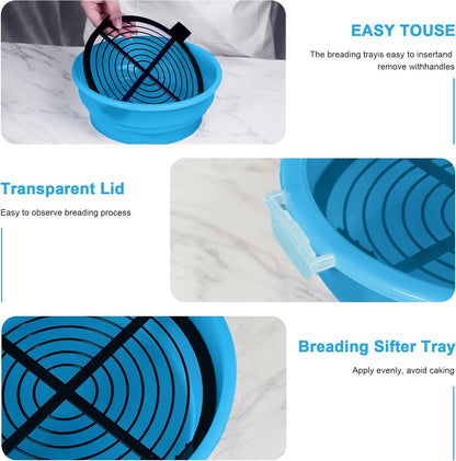 FJNATINH Collapsible Batter Bowl - Mess Free Better Breader Shaker Bowl with Lid Breading Shaker Container for Fried Fish, Fried Chicken, Onion Rings & More,No Leak,Easy to Store,Light Blue