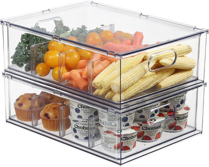 Fridge Organizers and Storage Pull Out Drawer, 2 Small | Stackable, Clear, Fruit and Veggies Containers, for Kitchen, Cabinet