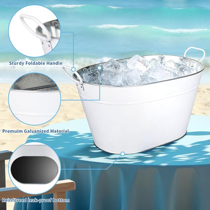 Ice Bucket for Parties Galvanized Beverage Tub, Drink Buckets Galvanized Bucket with Handles for Wine Beer Champagne Cocktails for Catering Bars (Silver-1PC)